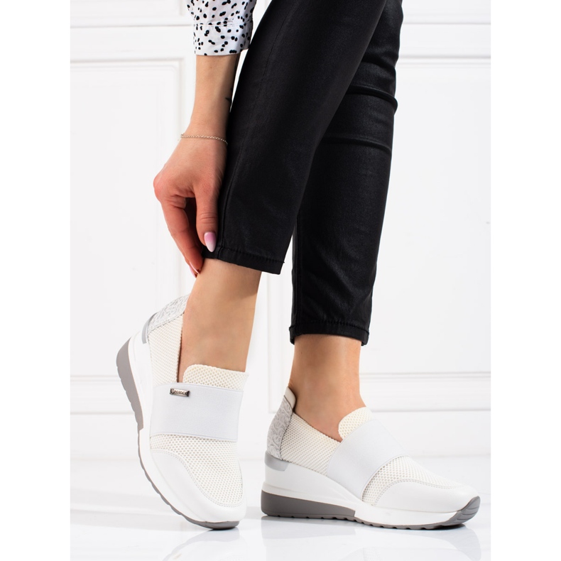 W. Potocki Sneakers da donna con zeppa Potocki bianche bianco 1