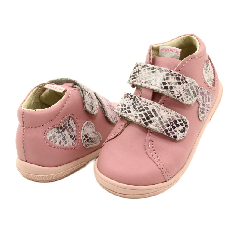 Scarpe in velcro Mazurek 1264 Cuori di serpente rosa 3