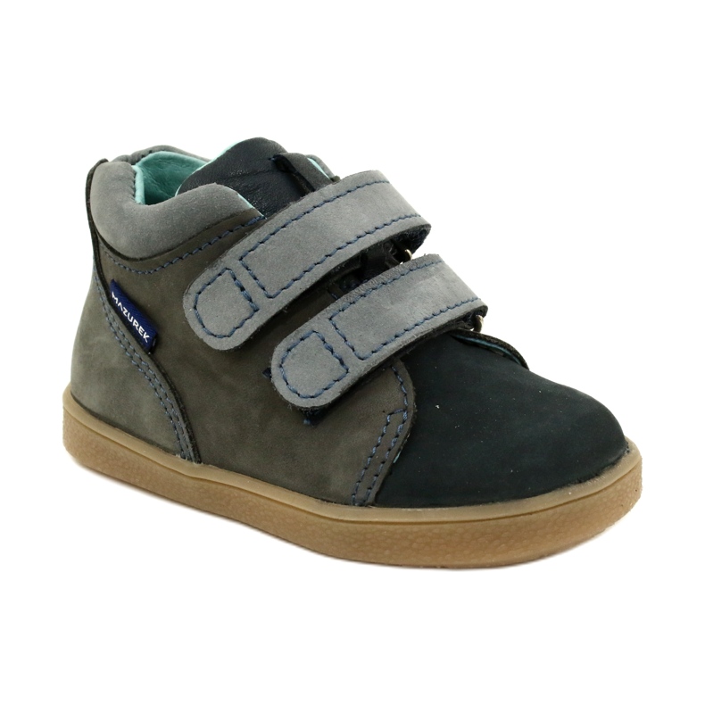 Scarpe per bambini in pelle con velcro mazurek 1302 blu scuro grigio 1