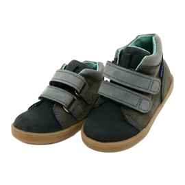 Scarpe per bambini in pelle con velcro mazurek 1302 blu scuro grigio 3