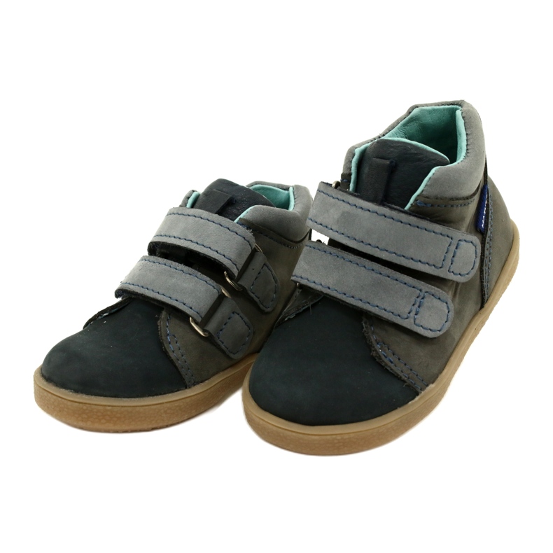 Scarpe per bambini in pelle con velcro mazurek 1302 blu scuro grigio 3