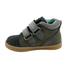 Scarpe per bambini in pelle con velcro mazurek 1302 blu scuro grigio 2