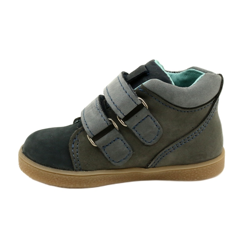 Scarpe per bambini in pelle con velcro mazurek 1302 blu scuro grigio 2