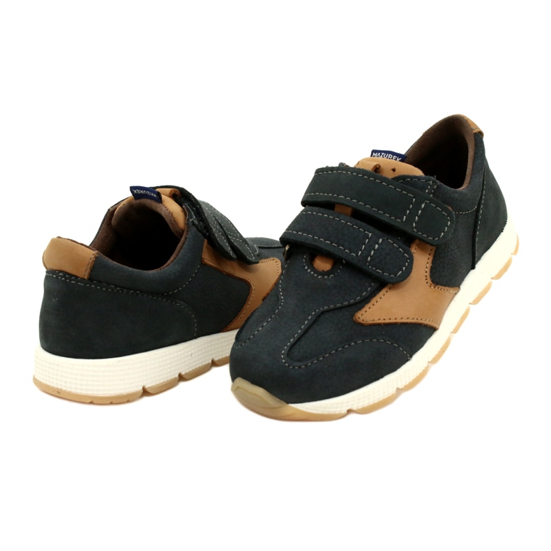 Scarpe casual in pelle Mazurek 1362 Velcro Blu Navy-Marrone 3