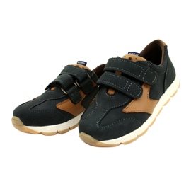 Scarpe casual in pelle Mazurek 1362 Velcro Blu Navy-Marrone 2