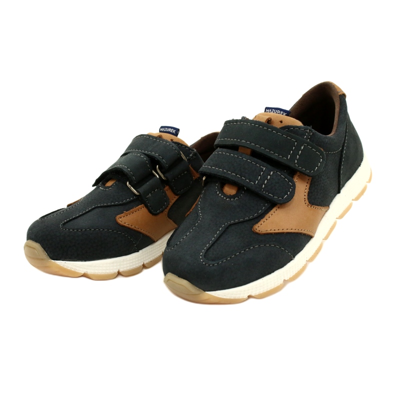 Scarpe casual in pelle Mazurek 1362 Velcro Blu Navy-Marrone 2