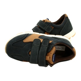 Scarpe casual in pelle Mazurek 1362 Velcro Blu Navy-Marrone 5