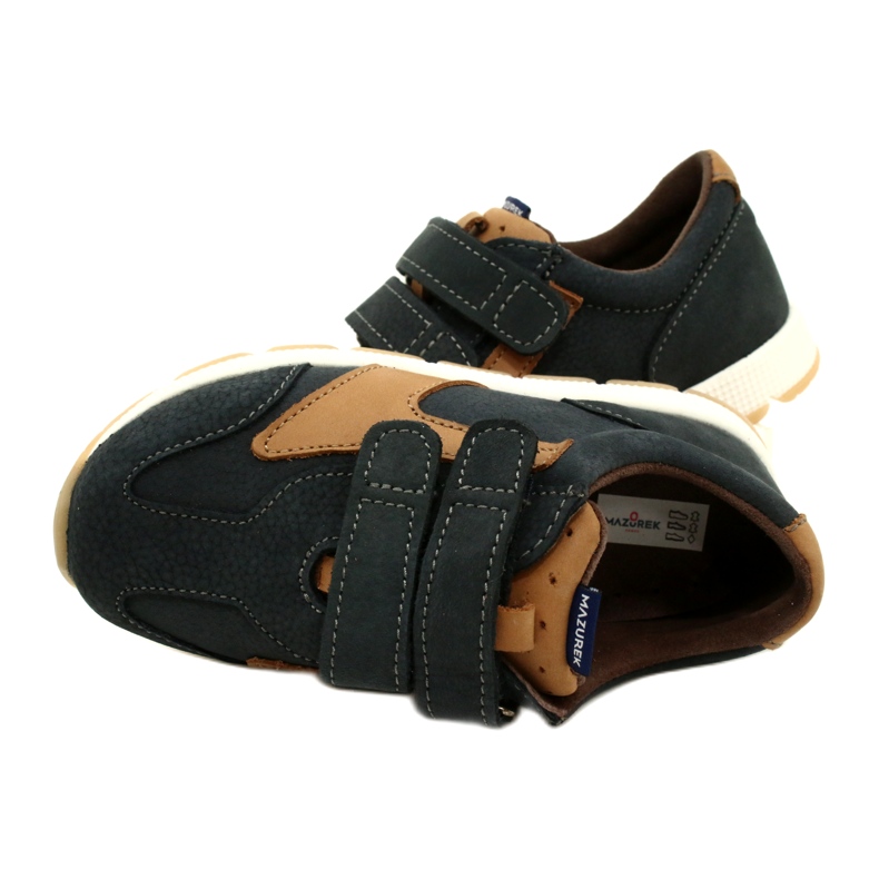 Scarpe casual in pelle Mazurek 1362 Velcro Blu Navy-Marrone 5