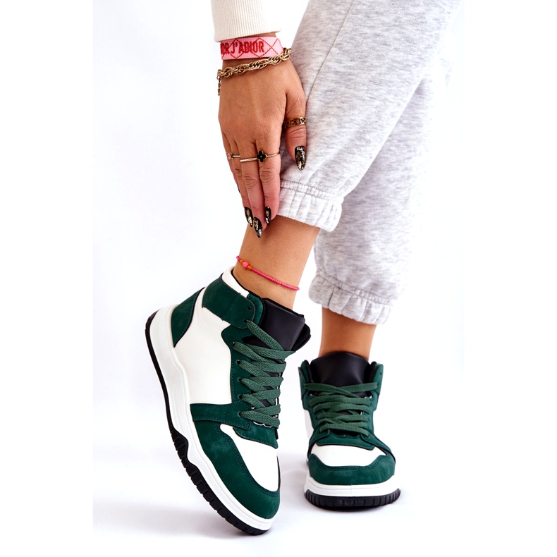 Scarpe Sportive Alte da Donna, Sneakers, Bianco e Verde 1