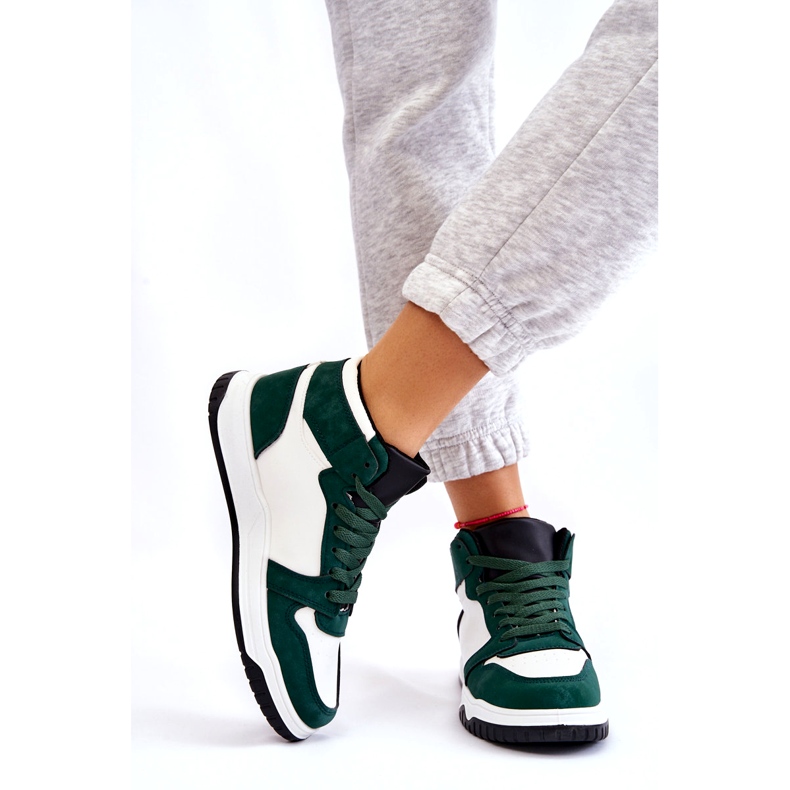 Scarpe Sportive Alte da Donna, Sneakers, Bianco e Verde bianca 3
