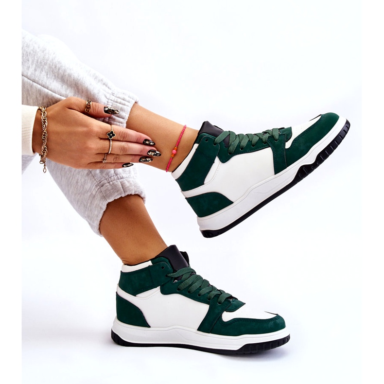 Scarpe Sportive Alte da Donna, Sneakers, Bianco e Verde bianca 7