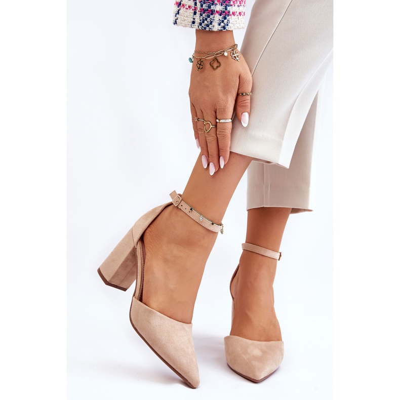 Décolleté con tacco in camoscio Beige Lexie 1