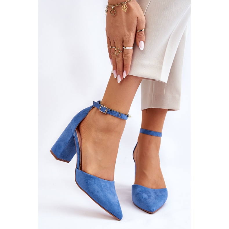 Décolleté con tacco in pelle scamosciata Lexie blu 1
