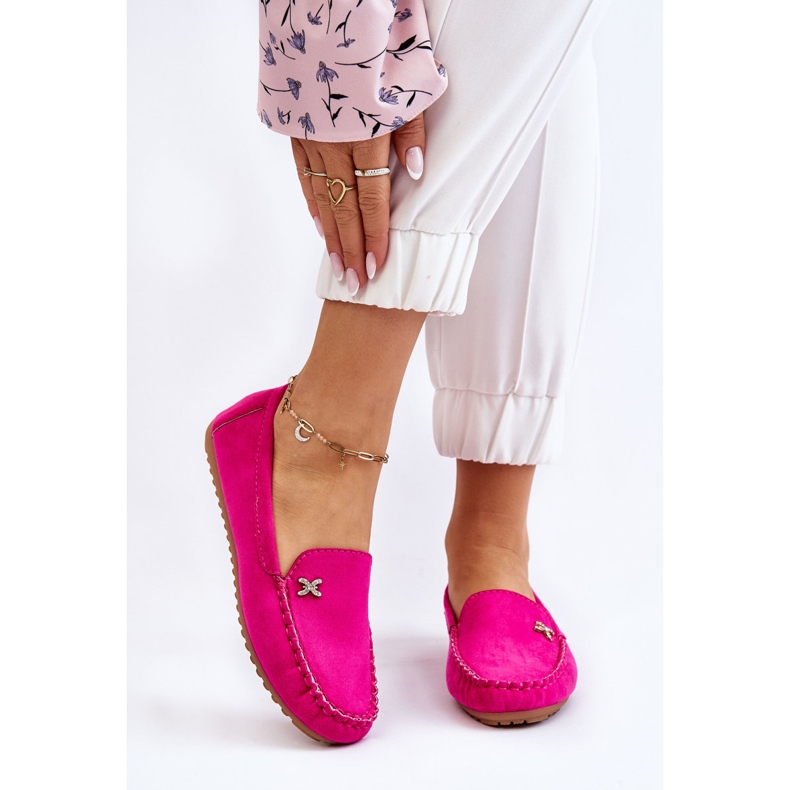 Mocassini in pelle scamosciata da donna con decorazione Leah fucsia rosa 1