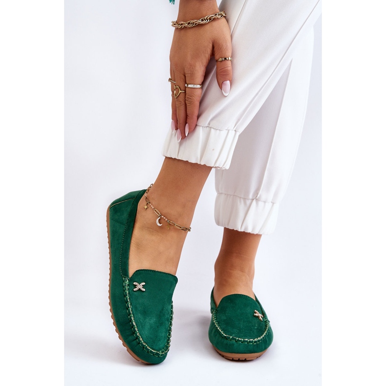 PS1 Mocassini Da Donna In Pelle Scamosciata Con Abbellimento Leah Verde 1