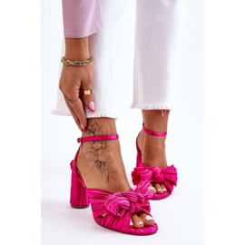 Sandali alla moda con fiocchi a ruote alte Fucsia rosa 1