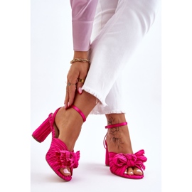 Sandali alla moda con fiocchi a ruote alte Fucsia rosa 2