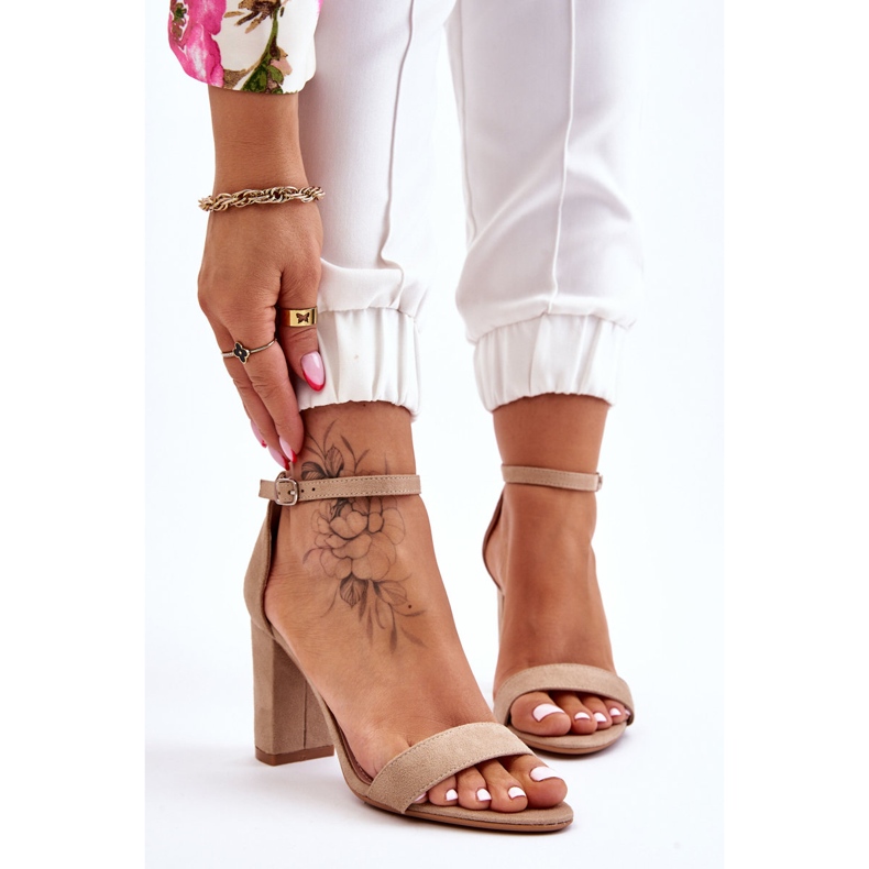 PS1 Sandali classici con tacco in camoscio beige Amina marrone 1