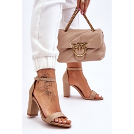 PS1 Sandali classici con tacco in camoscio beige Amina marrone 2