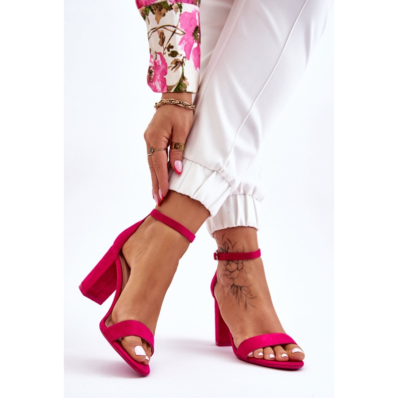 PS1 Sandali classici con tacco fucsia in camoscio di Amina rosa 2