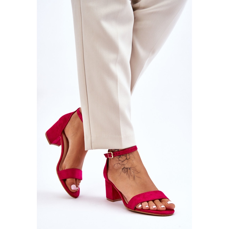 PS1 Sandali con tacco basso in camoscio Quincy fucsia rosa 2