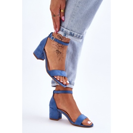 PS1 Sandali con tacco basso in camoscio blu Quincy 2