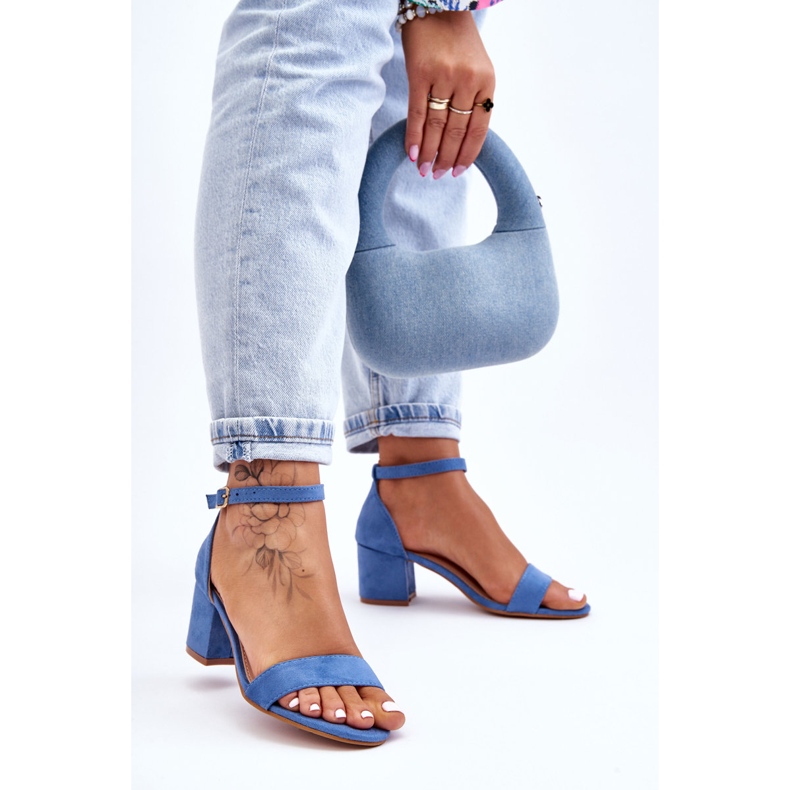 PS1 Sandali con tacco basso in camoscio blu Quincy 1
