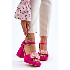 PS1 Sandali Alla Moda Con Cristalli Su Tacchi Grossi Fucsia Garrett rosa 1