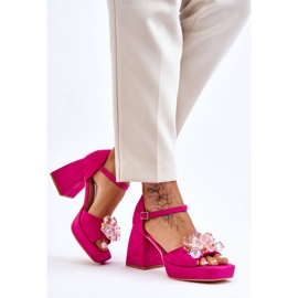 PS1 Sandali Alla Moda Con Cristalli Su Tacchi Grossi Fucsia Garrett rosa 2