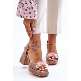 PS1 Sandali alla moda con cristalli su tacchi massicci Garrett beige scuro marrone 1