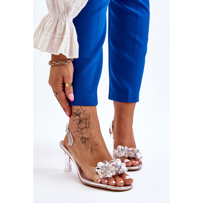 S.Barski Eleganti Sandali Trasparenti Con Decorazione Lilah Argento 1