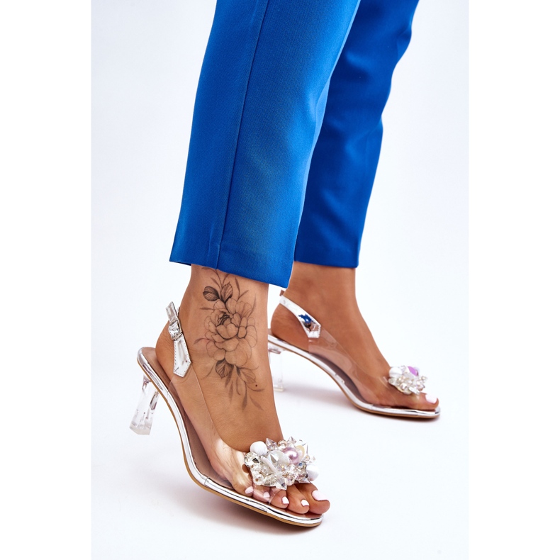 S.Barski Eleganti Sandali Trasparenti Con Decorazione Lilah Argento 2