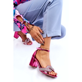 PA1 Sandali Tacco Basso Con Strass Monra Fucsia rosa 3