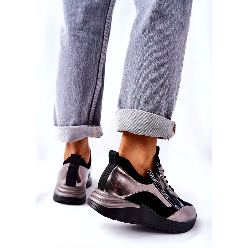 POTOCKI Sneakers sportive in pelle metallizzata nere e argento nero 4