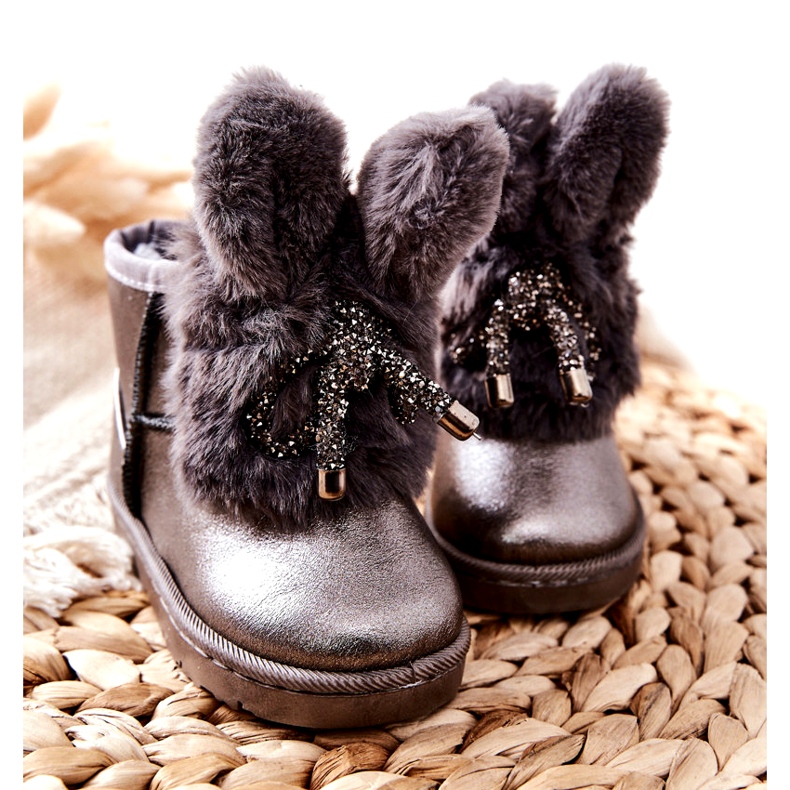 Stivali Da Neve Per Bambini Con Pelliccia Con Orecchie Coniglietto Grigio marrone argento 2