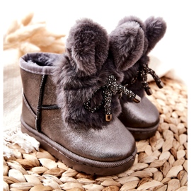 Stivali Da Neve Per Bambini Con Pelliccia Con Orecchie Coniglietto Grigio marrone d'argento 3