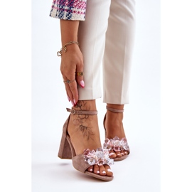 Sandali Eleganti Con Cristalli Su Tacchi Alti Cameron Beige Scuro 1