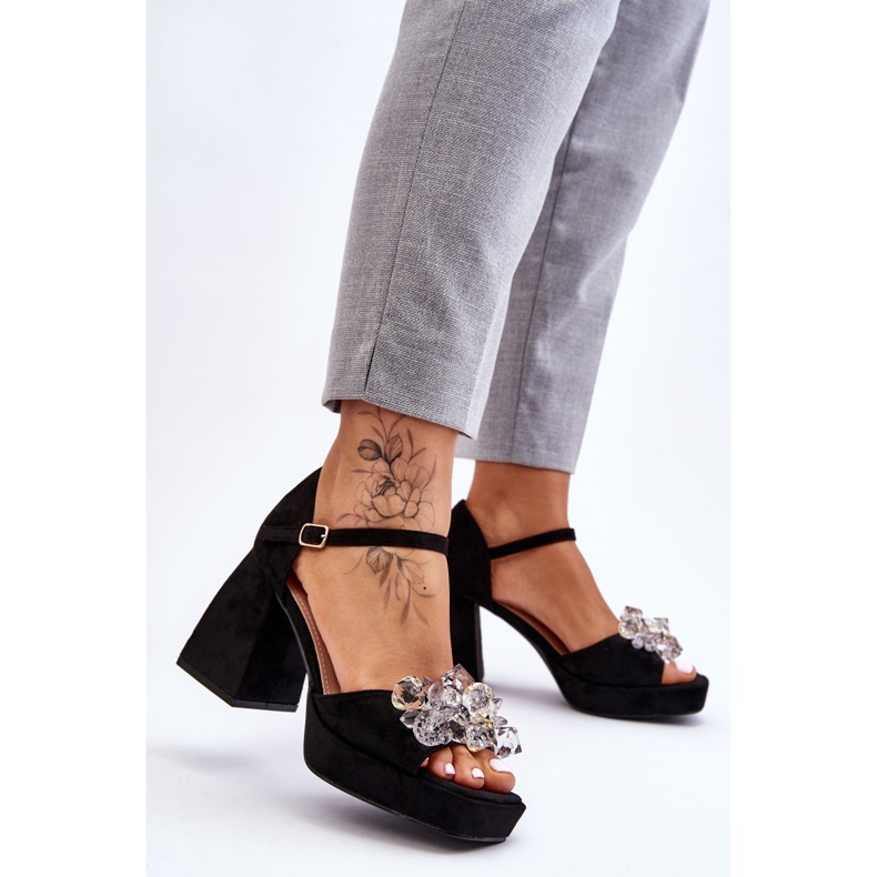 PS1 Sandali alla moda con cristalli su tacchi massicci Garrett nero 2
