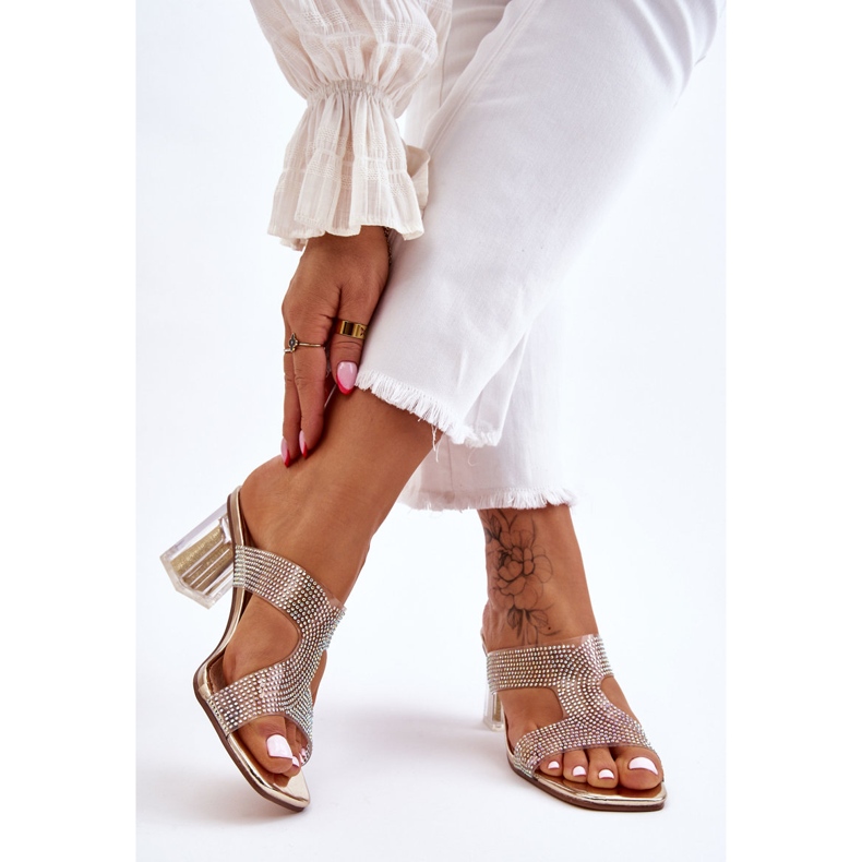 S.Barski Sandali con tacco Jaxen oro con strass d'oro 2
