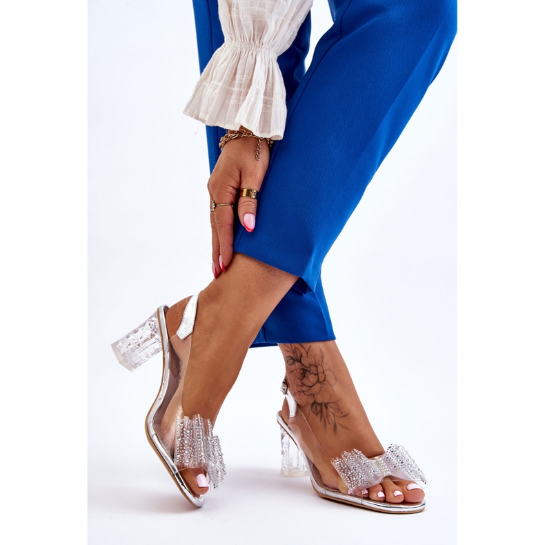 S.Barski Sandali Trasparenti Alla Moda Con Fiocco Ariella Argento 2