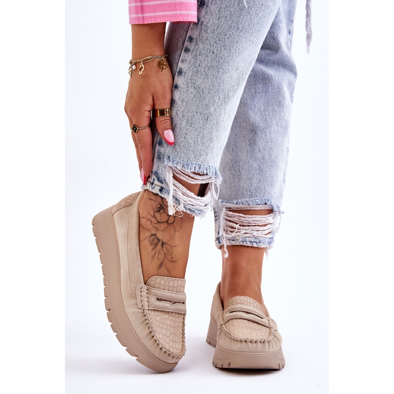 Lemar Mocassini con plateau in camoscio beige chiaro Milana 2