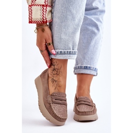 Lemar Milana Mocassini Con Plateau In Pelle Scamosciata Beige Scuro 2
