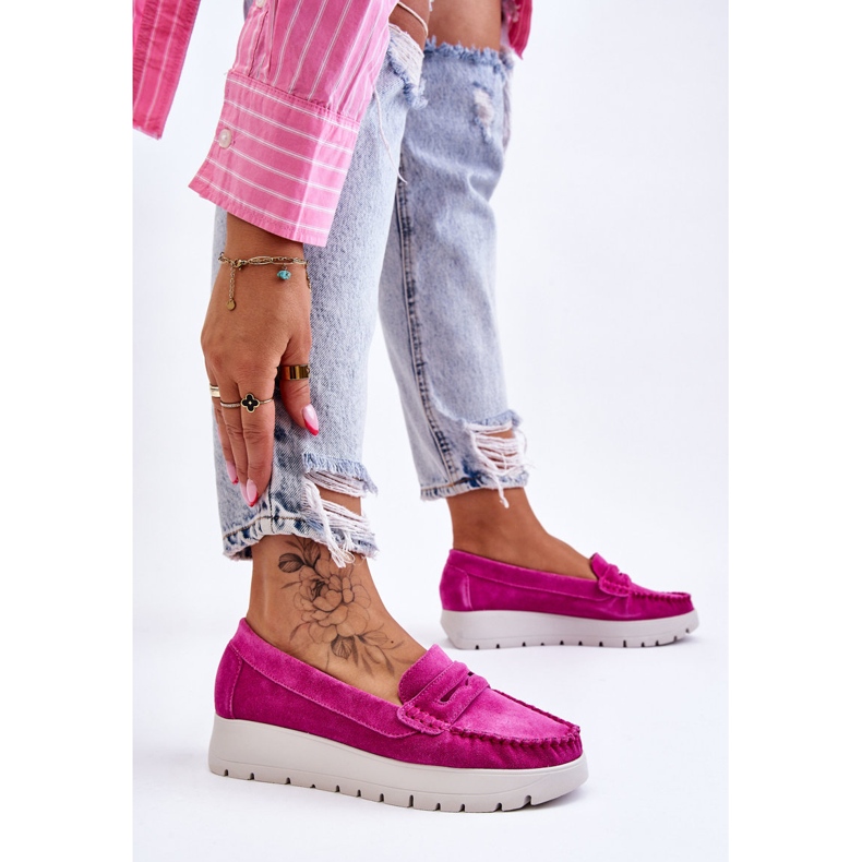 Lemar Mocassini con plateau in pelle scamosciata Milana fucsia rosa 2