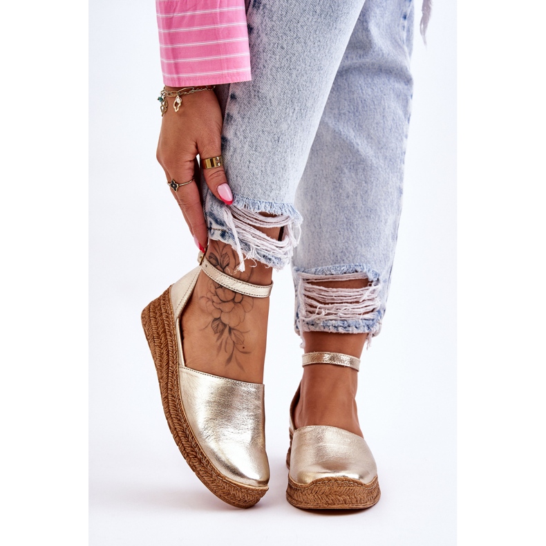 Lemar Espadrillas in pelle da donna Sandali Golden Moise d'oro 1