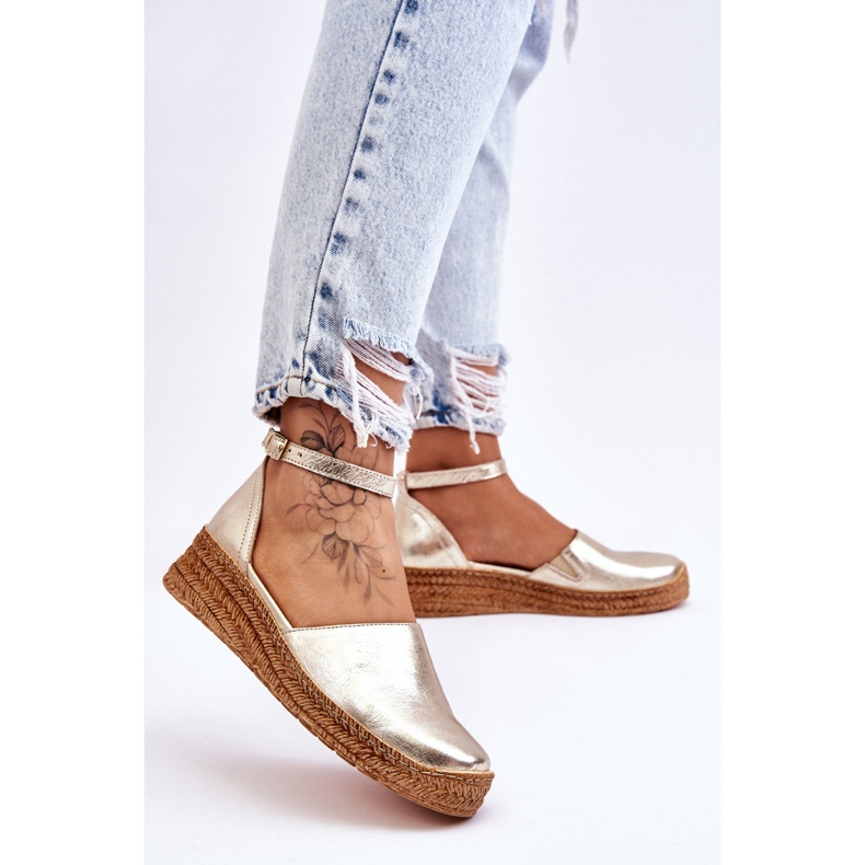 Lemar Espadrillas in pelle da donna Sandali Golden Moise d'oro 2