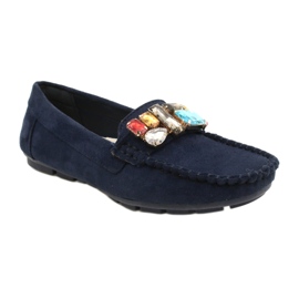 Evento Comodi mocassini in camoscio blu navy con pietre 1