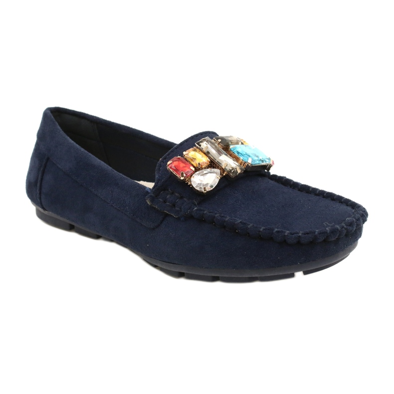 Evento Comodi mocassini in camoscio blu navy con pietre 1