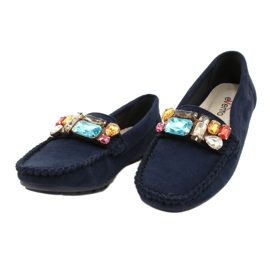 Evento Comodi mocassini in camoscio blu navy con pietre 3