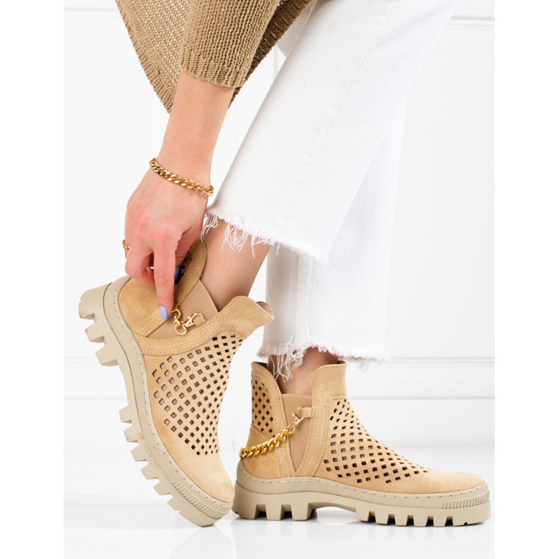 Stivali traforati da donna Potocki Beige 2
