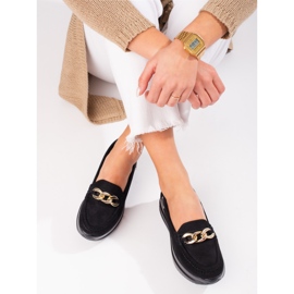 Mocassini con zeppa Shelovet da donna con catena nero 1